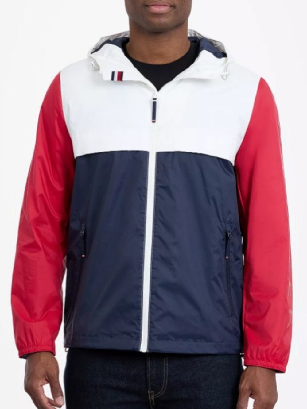 Tommy Hilfiger hooded windbreaker jacket blue, white, red men's size M